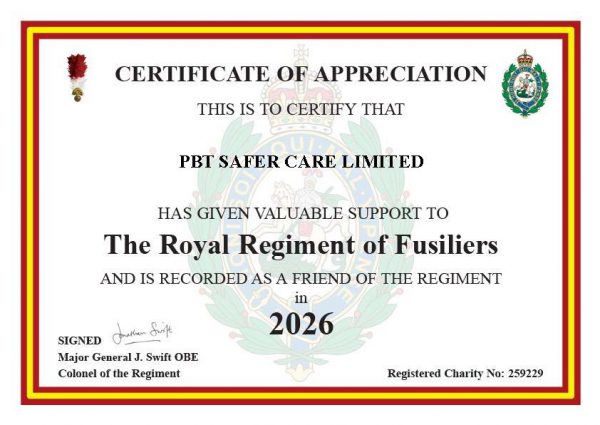Certificate of Appreciation — Friend of the Royal Regiment of Fusiliers, 2026