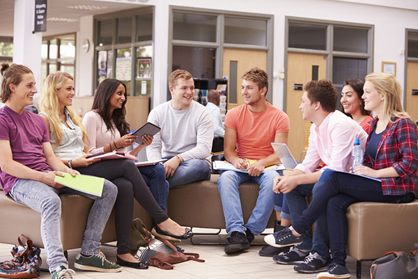 A group of young people talking together